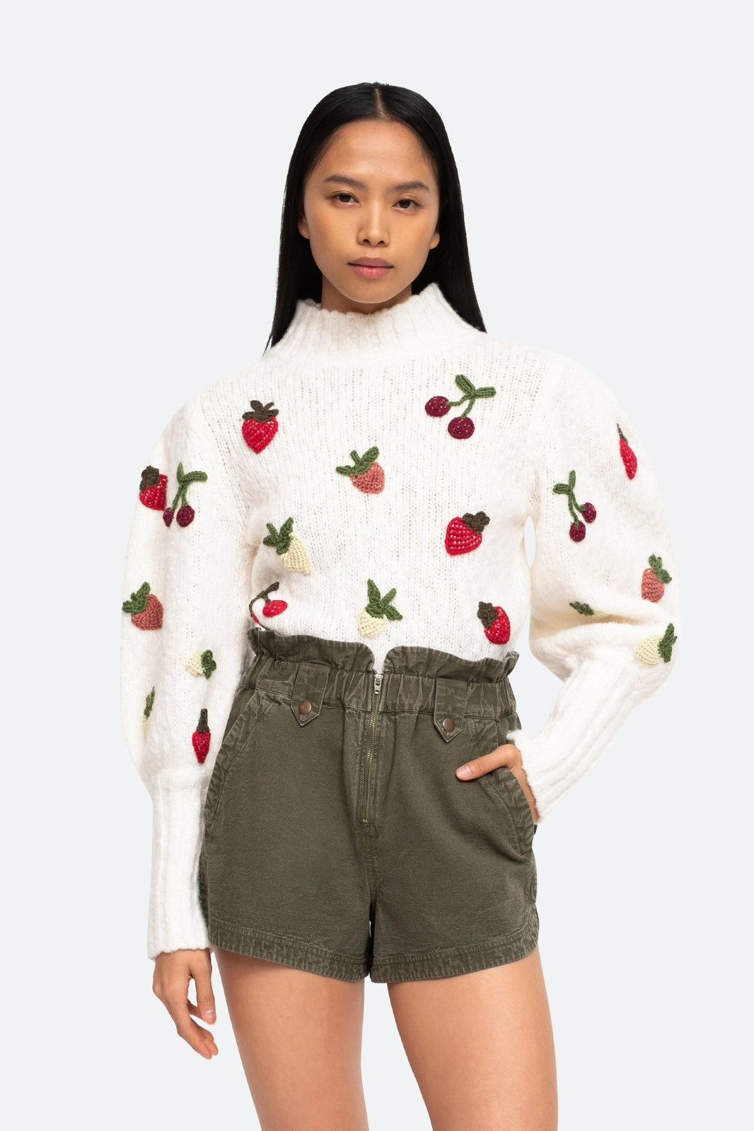 Sea New York SEA Reese Crochet Fruit Appliqué Wool Blend Sweater Size XS / US 0-2 / IT 36-38 - 4 Thumbnail