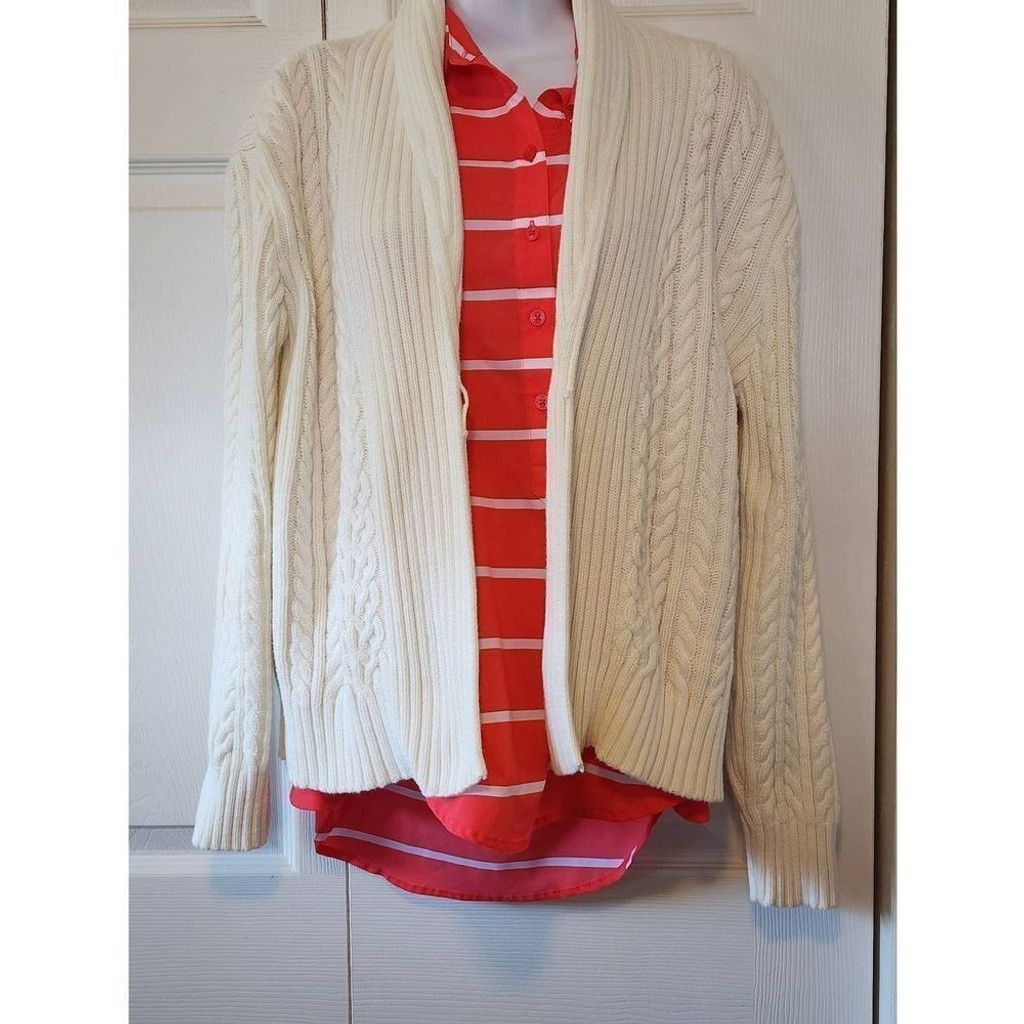 Chaps Chaps White Ribbed Fuzzy Sweater Size XL / US 12-14 / IT 48-50 - 1 Thumbnail