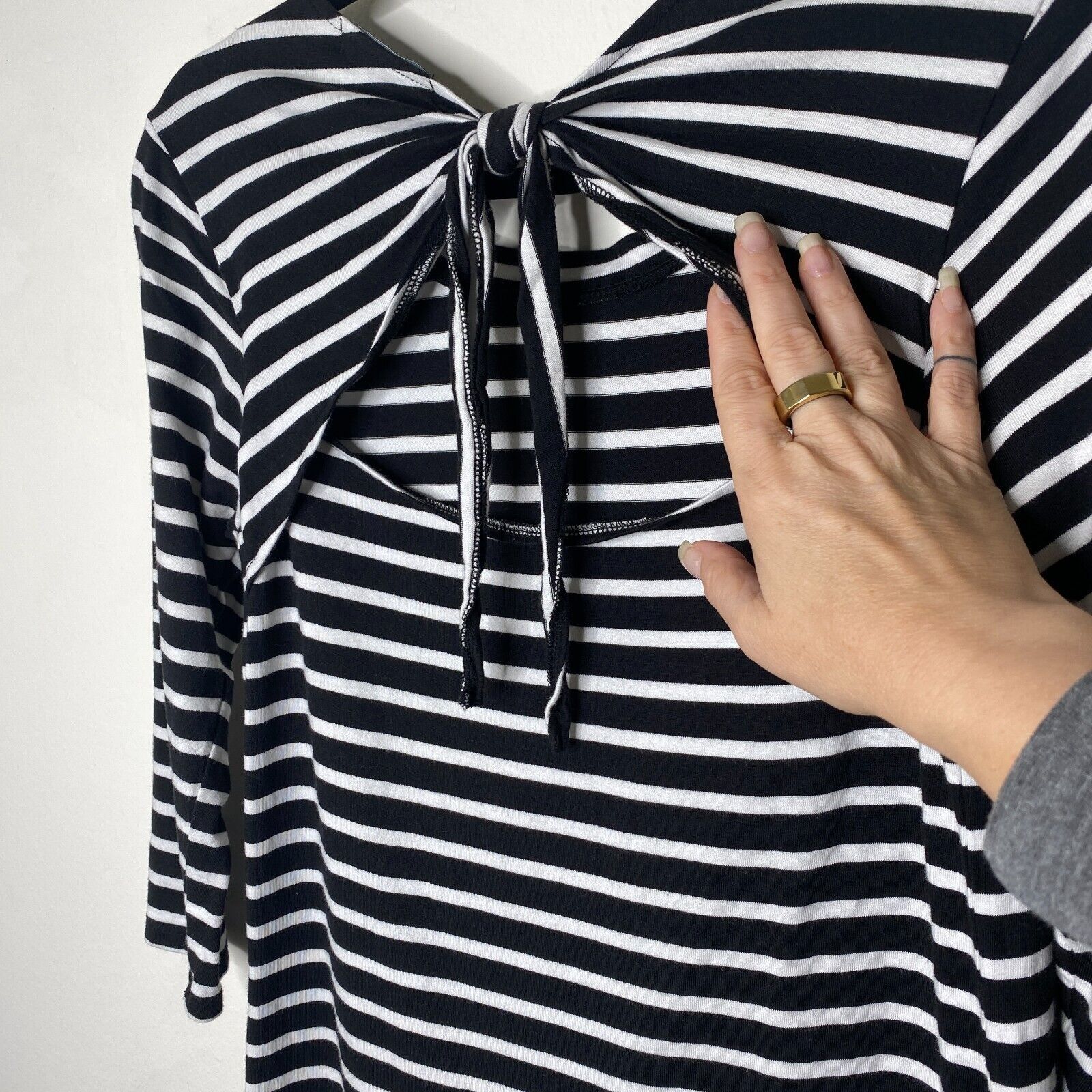 Sanctuary Sanctuary 3/4 Sleeve Black White Stripe Open Tie Back Dress Size XS / US 0-2 / IT 36-38 - 4 Thumbnail