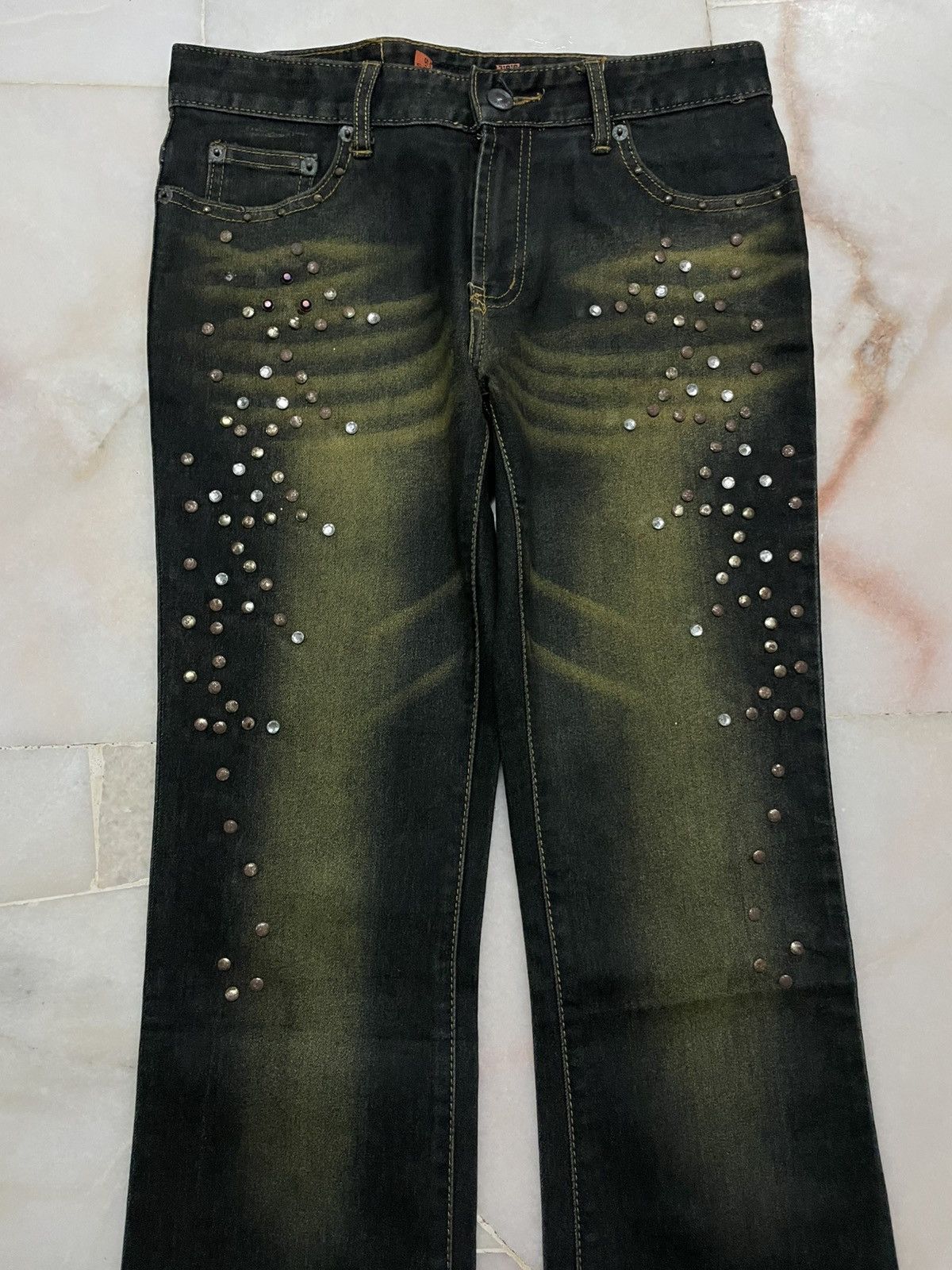 Tornado Mart 💥Flared💥Insane 90s Japanese Rusty Mudwash Studded Dark Jean Size 28" / US 6 / IT 42 - 3 Thumbnail