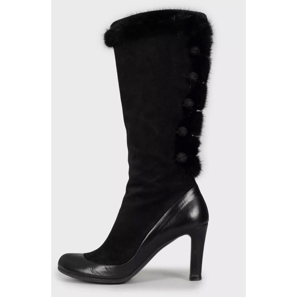 Alexander McQueen Alexander McQueen Black Suede Fur Trim Boots - EU 39.5 Size US 9.5 / IT 39.5 - 1 Thumbnail