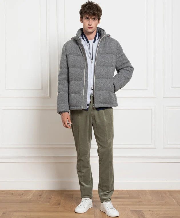 Brunello Cucinelli o1w1db10226 Cashmere Down Jacket in Light Grey Size US M / EU 48-50 / 2 - 2 Thumbnail