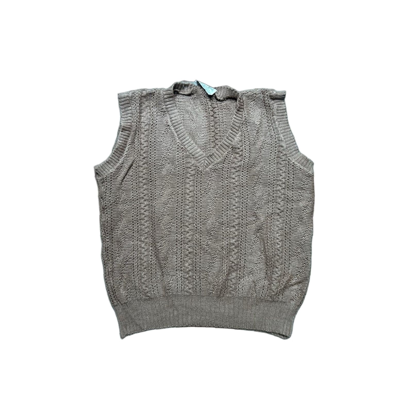 Vintage VINTAGE Glamour Knit Sweater Vest Beige Tan V-Neck Pullover Womens XL Acrylic Knit Sleeveless 70s Size XL / US 12-14 / IT 48-50 - 1 Thumbnail