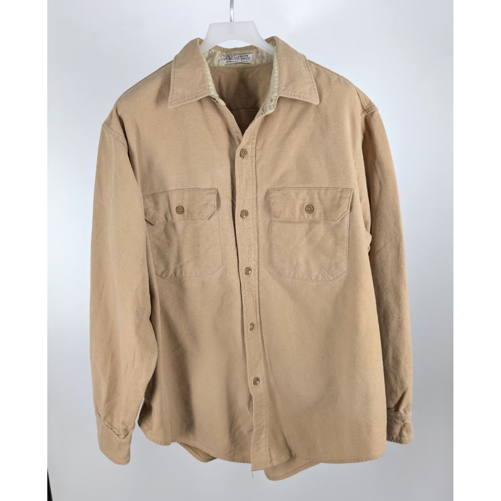 Vintage VINTAGE Deerskin Trading Post Shirt Jacket 60s Chamois Moleskin Cotton Tan 46 Long Sleeve Rockabilly Mens Size US XXL / EU 58 / 5 - 2 Thumbnail