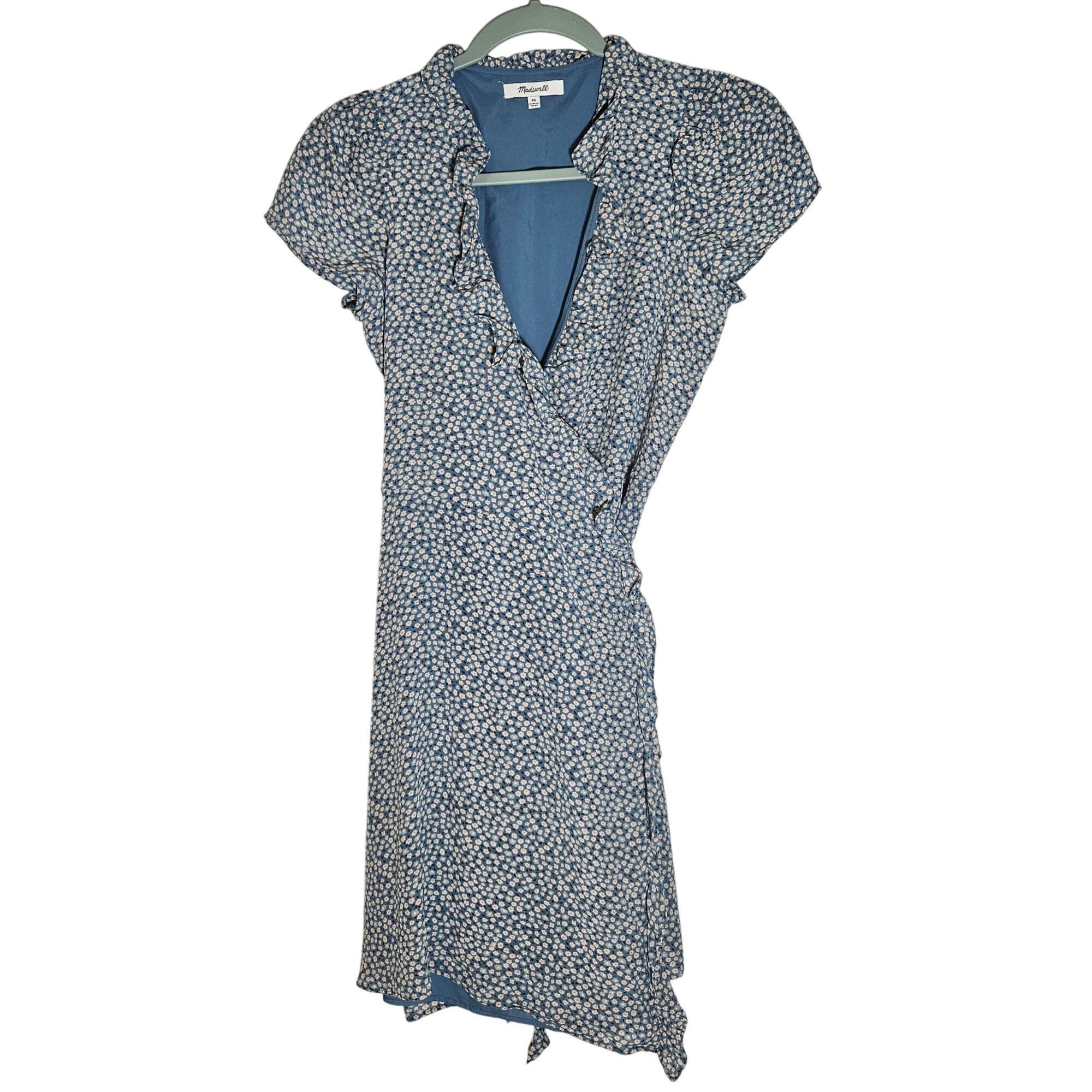 Madewell Madewell XS Blue Wrap Dress Floral Ruffle Hem French Girl Co Size XS / US 0-2 / IT 36-38 - 2 Thumbnail