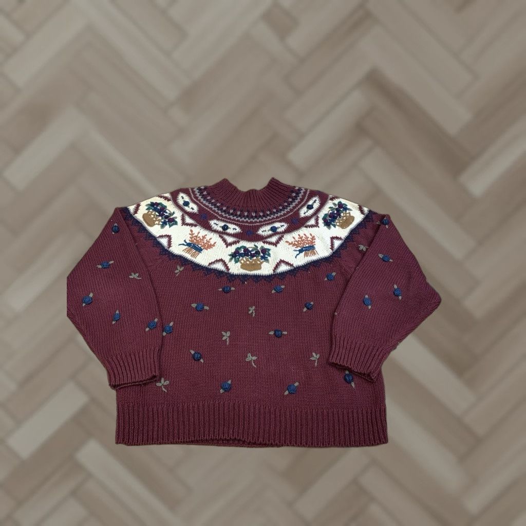 Van Heusen VINTAGE Van Heusen Sweater Womens L Pullover Crew Neck Red Ramie Knit 90s Floral Size L / US 10 / IT 46 - 1 Thumbnail
