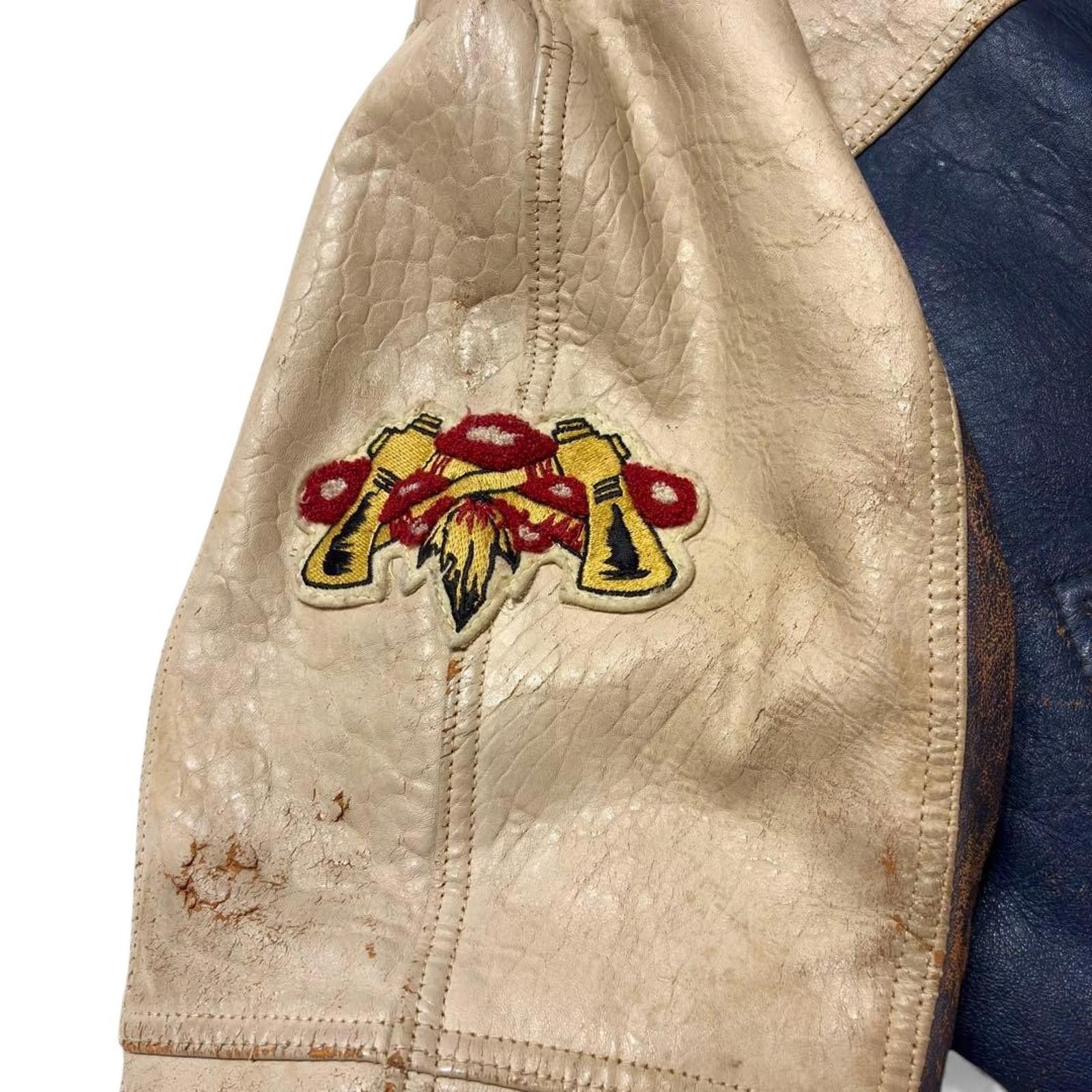 Avirex Avirex - S Vintage Blue Cream Leather Varsity Jacket Size US M / EU 48-50 / 2 - 6 Thumbnail