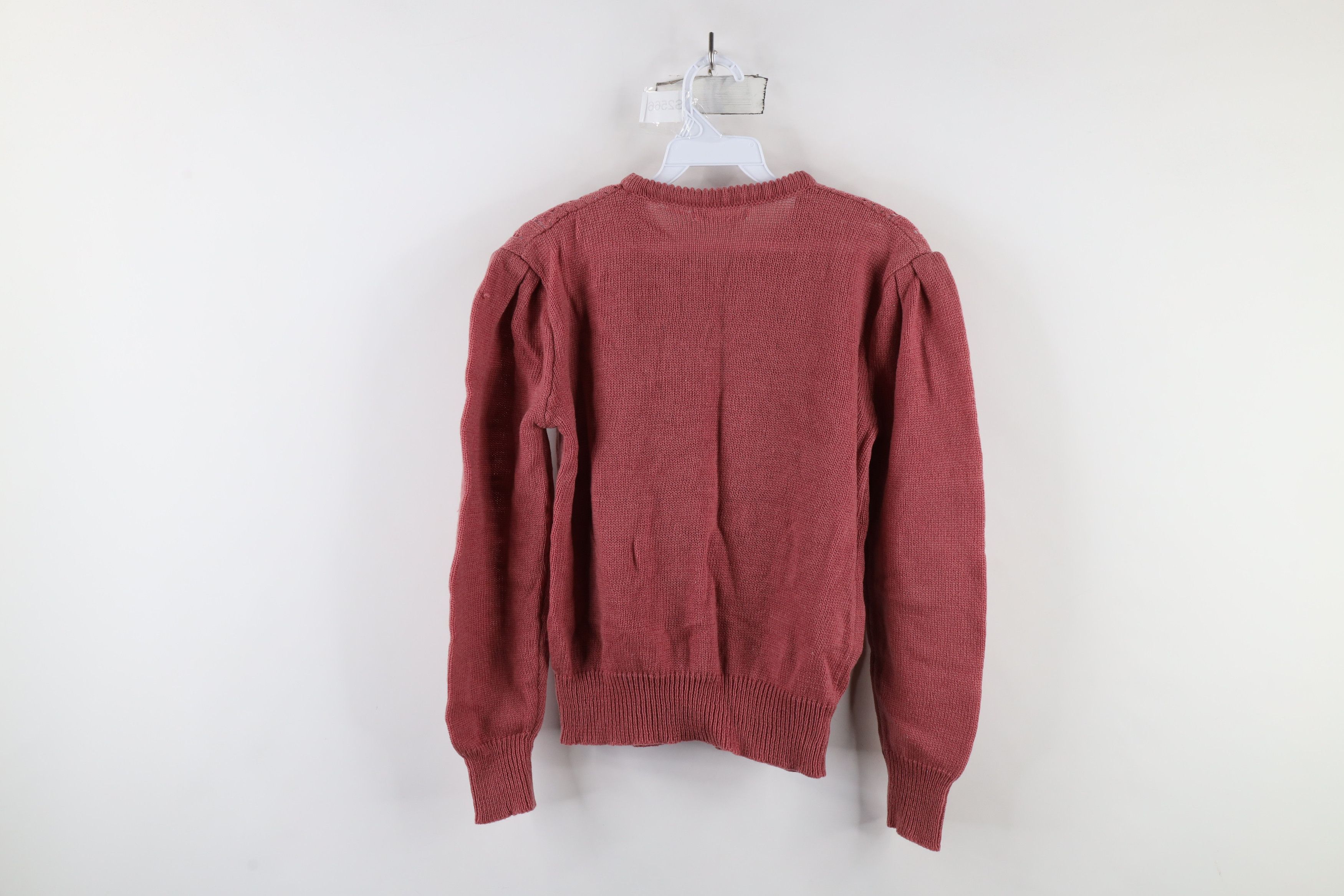 Vintage Vintage 80s 90s Mid Mod Puff Sleeve Beaded Knit Sweater Pink Size L / US 10 / IT 46 - 10 Thumbnail