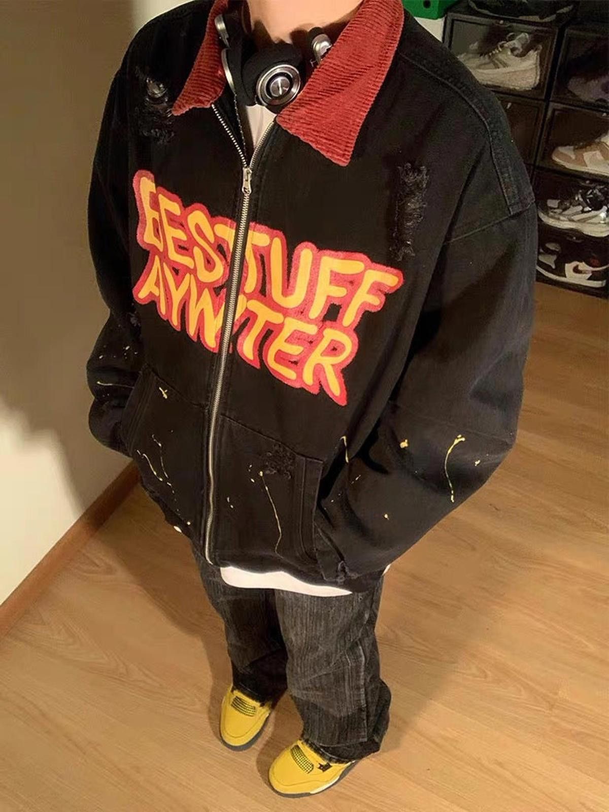 Retro Patchwork Letter Denim Jacket