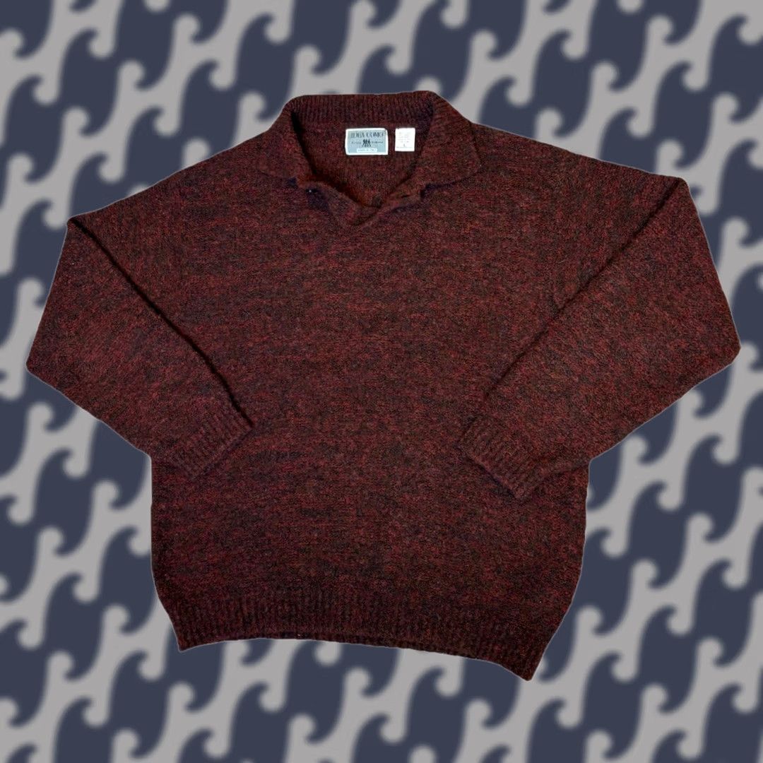 IDEA VINTAGE Idea Uomo Wool Blend Sweater Pullover Maroon Button Neck Men’s Large Sweater Knit Long Sleeve Collared Regular Size L Mens Size US L / EU 52-54 / 3 - 1 Thumbnail
