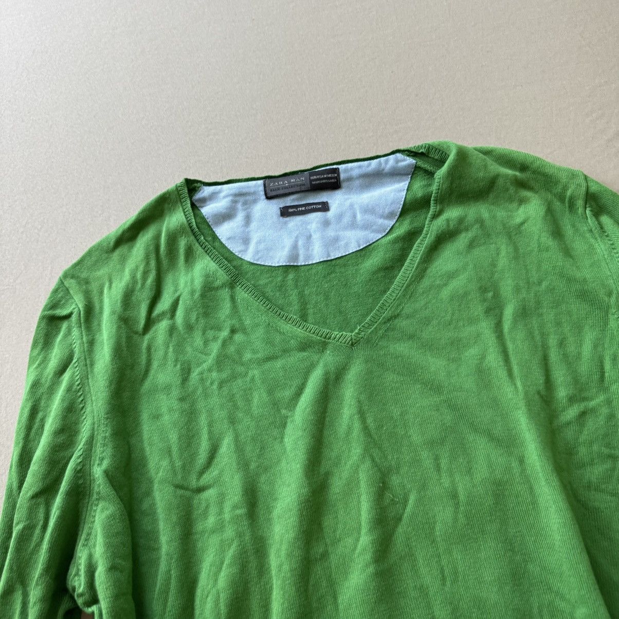 Zara Zara Green Fine Cotton V-Neck Sweater Size US M / EU 48-50 / 2 - 3 Thumbnail