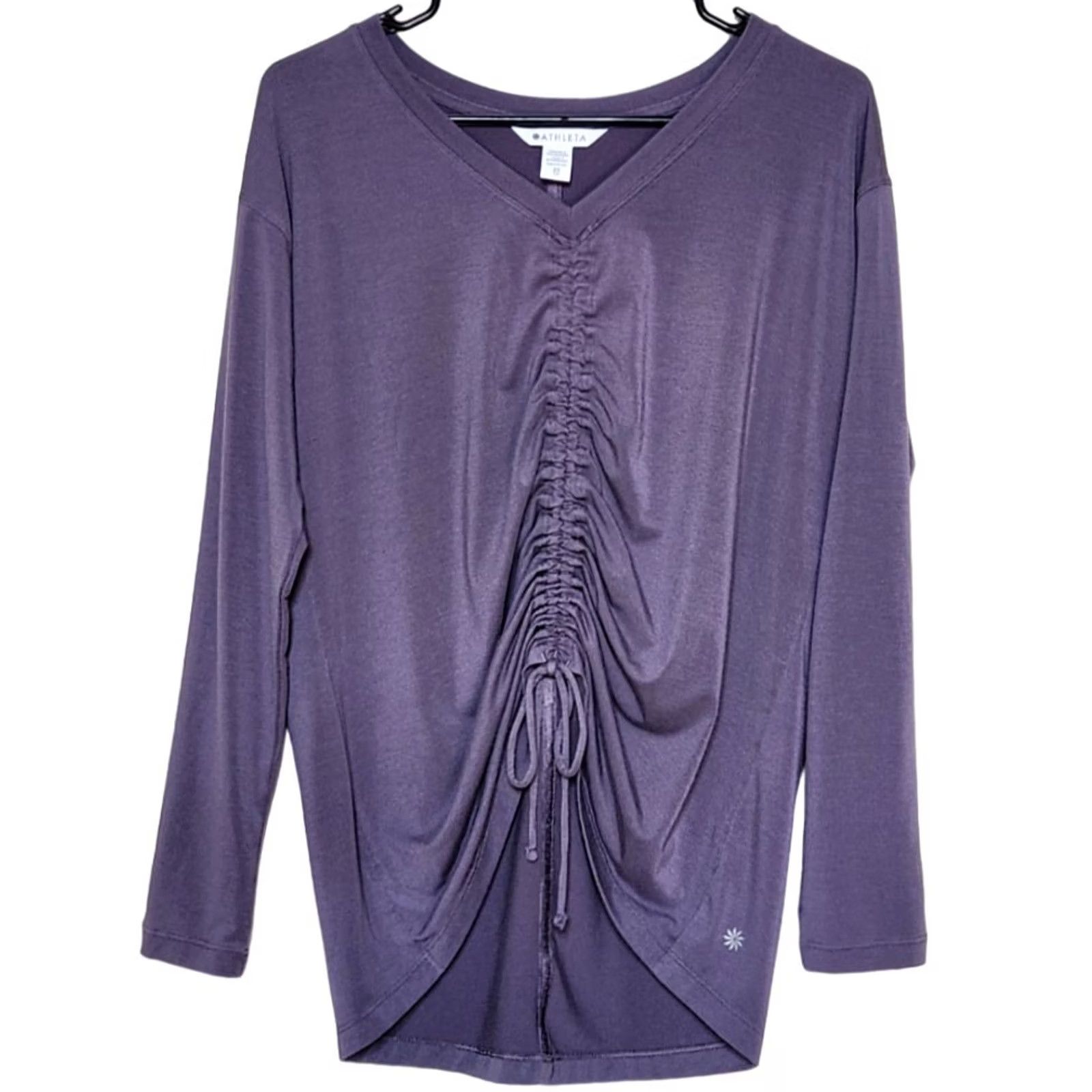 Athleta Athleta Womens XS Crossover Ruched Top Cinch Drawstring Shirt V-Neck Long Sleeve Size XS / US 0-2 / IT 36-38 - 2 Thumbnail