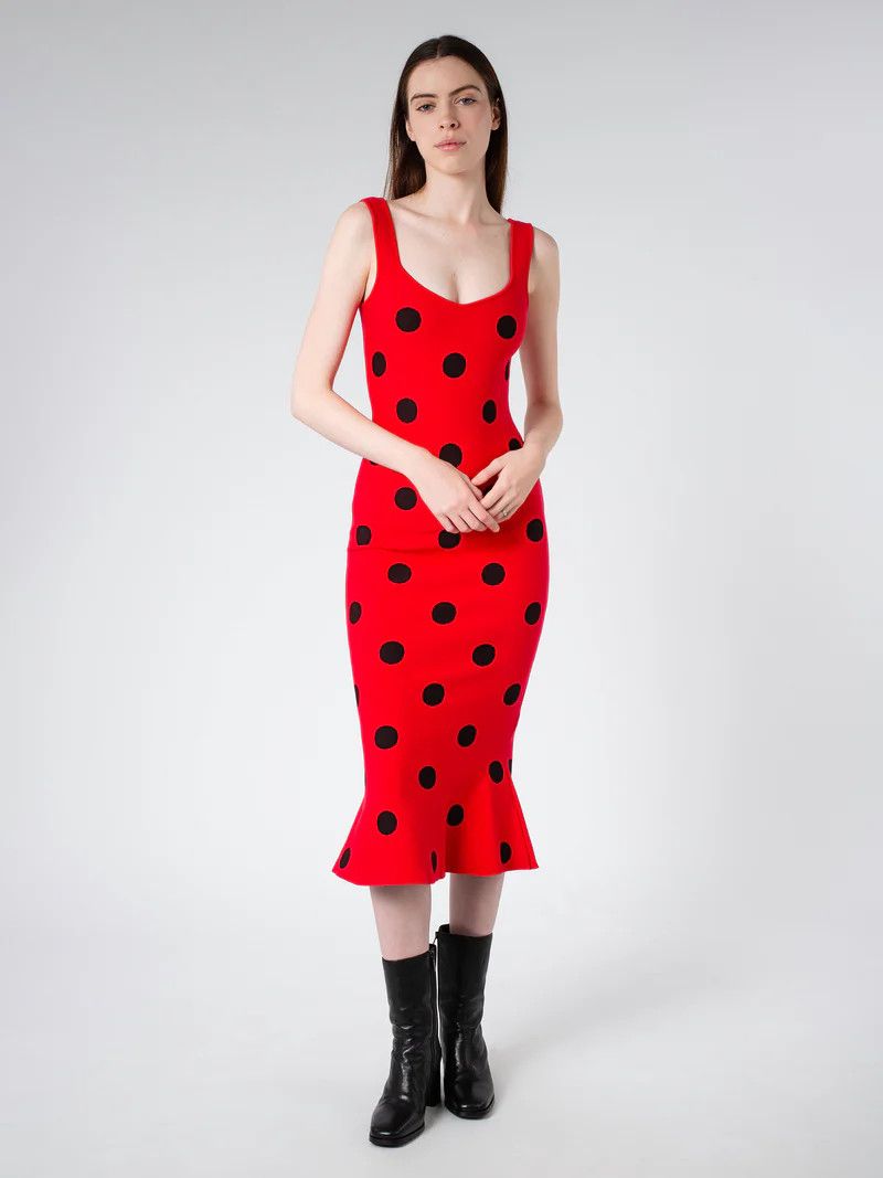 Marni o1w1db10824 Polka Dots Sleeveless Midi Dress in Black Red Size S / US 4 / IT 40 - 2 Thumbnail