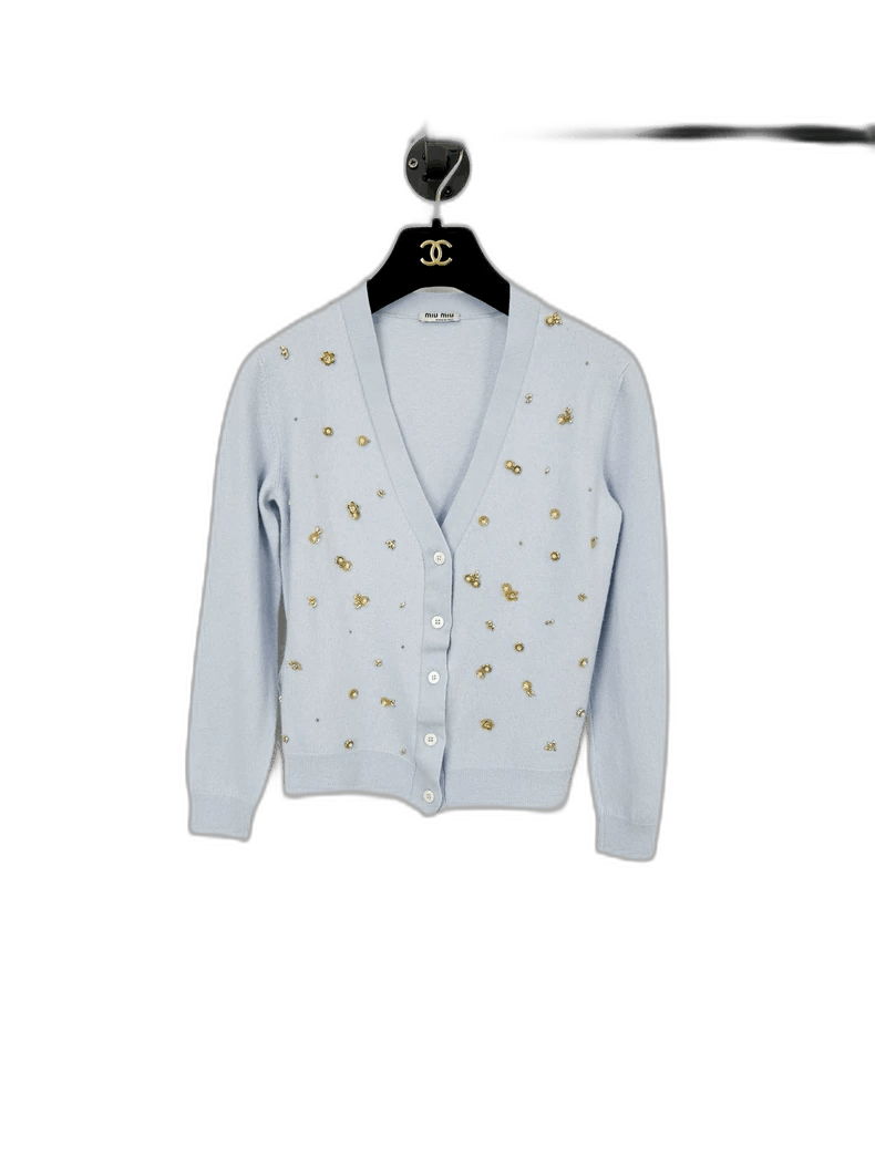 Prada Miu Miu Beaded Cardigan in Light Blue-2506 Size M / US 6-8 / IT 42-44 - 1 Thumbnail