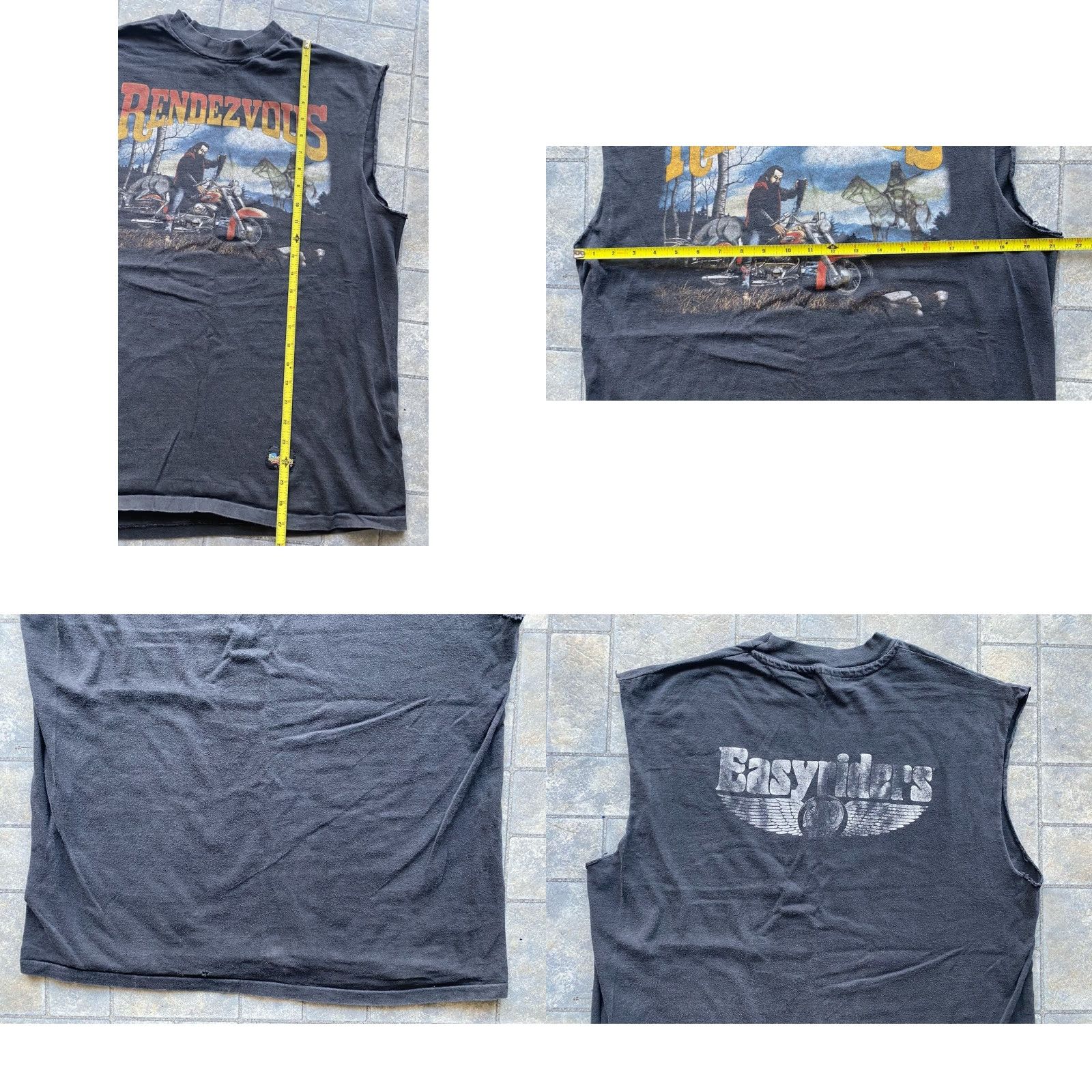 Hanes VINTAGE Hanes T-Shirt Motorcycle Rendezvous XL Black Men Sleeveless Cut Off Easy Riders Single Stitch Size US XL / EU 56 / 4 - 8 Thumbnail