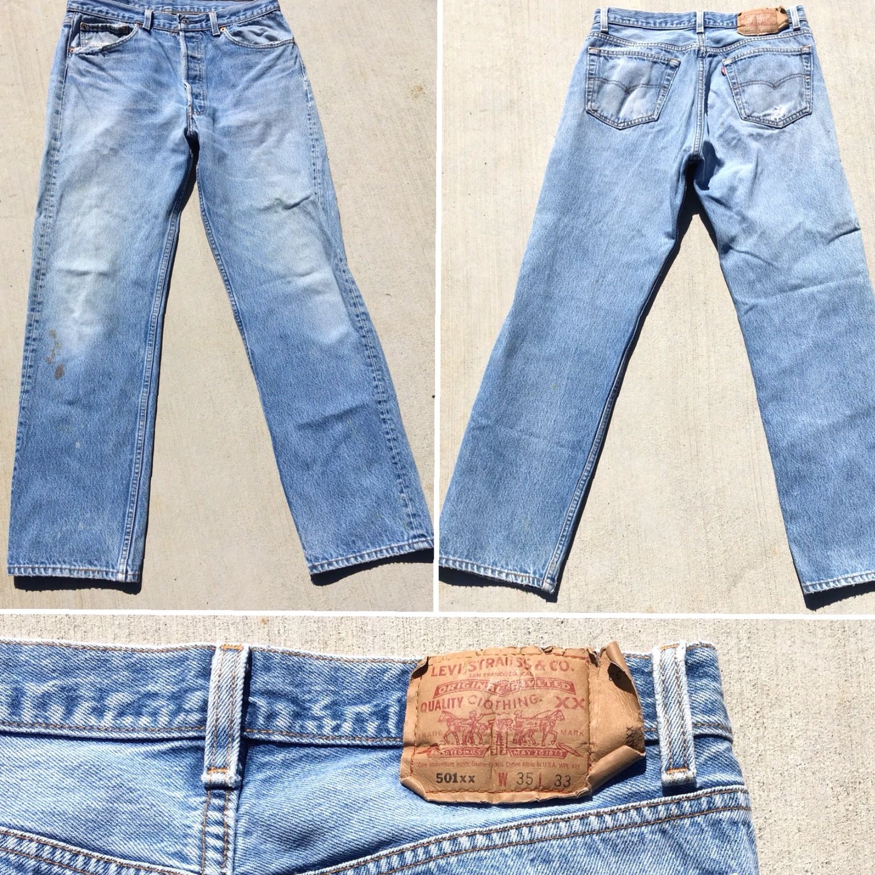 Vintage VINTAGE Levi’s 501 Jeans Button Fly 35 33 Measure 31.5 x 29.25 Distressed Blue Denim Made in USA Mens/Womens Jeans 501xx Size US 30 / EU 46 - 4 Thumbnail