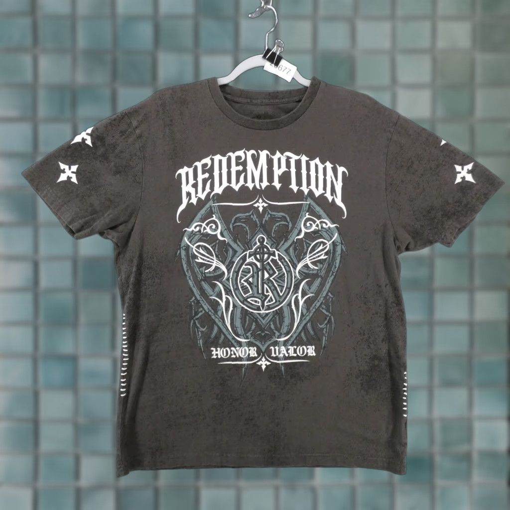 Raw State Redemption Shirt Mens 2XL Gray Grunge Tee Shield Honor Valor