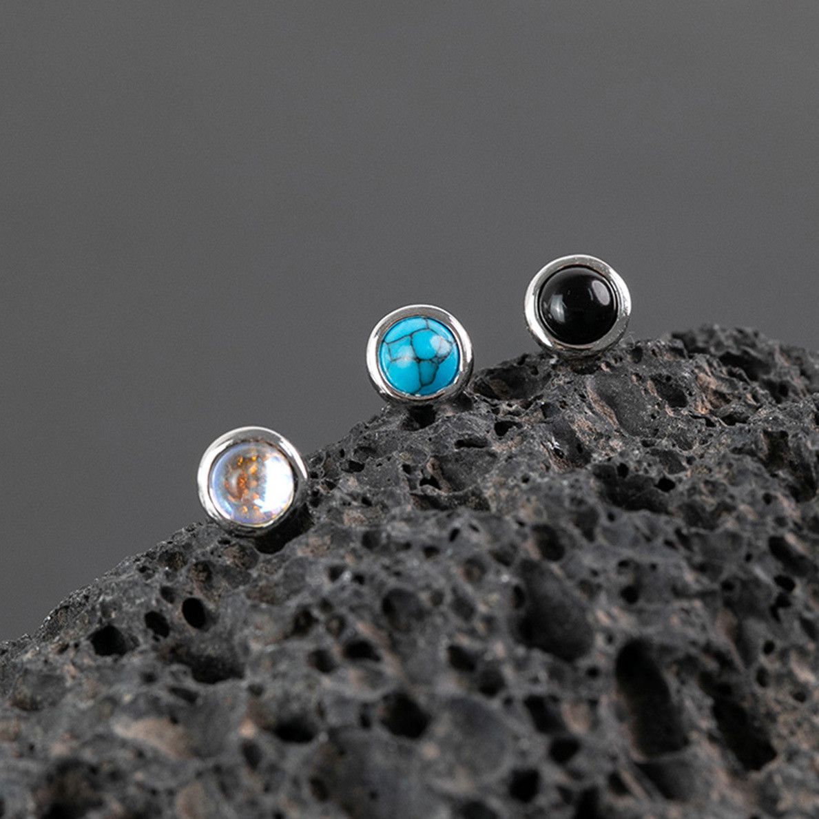 Jewelry × Sterling Silver Turquoise Stone Modern Earrings One Pairs Chrome Jewelry Size ONE SIZE - 2 Thumbnail