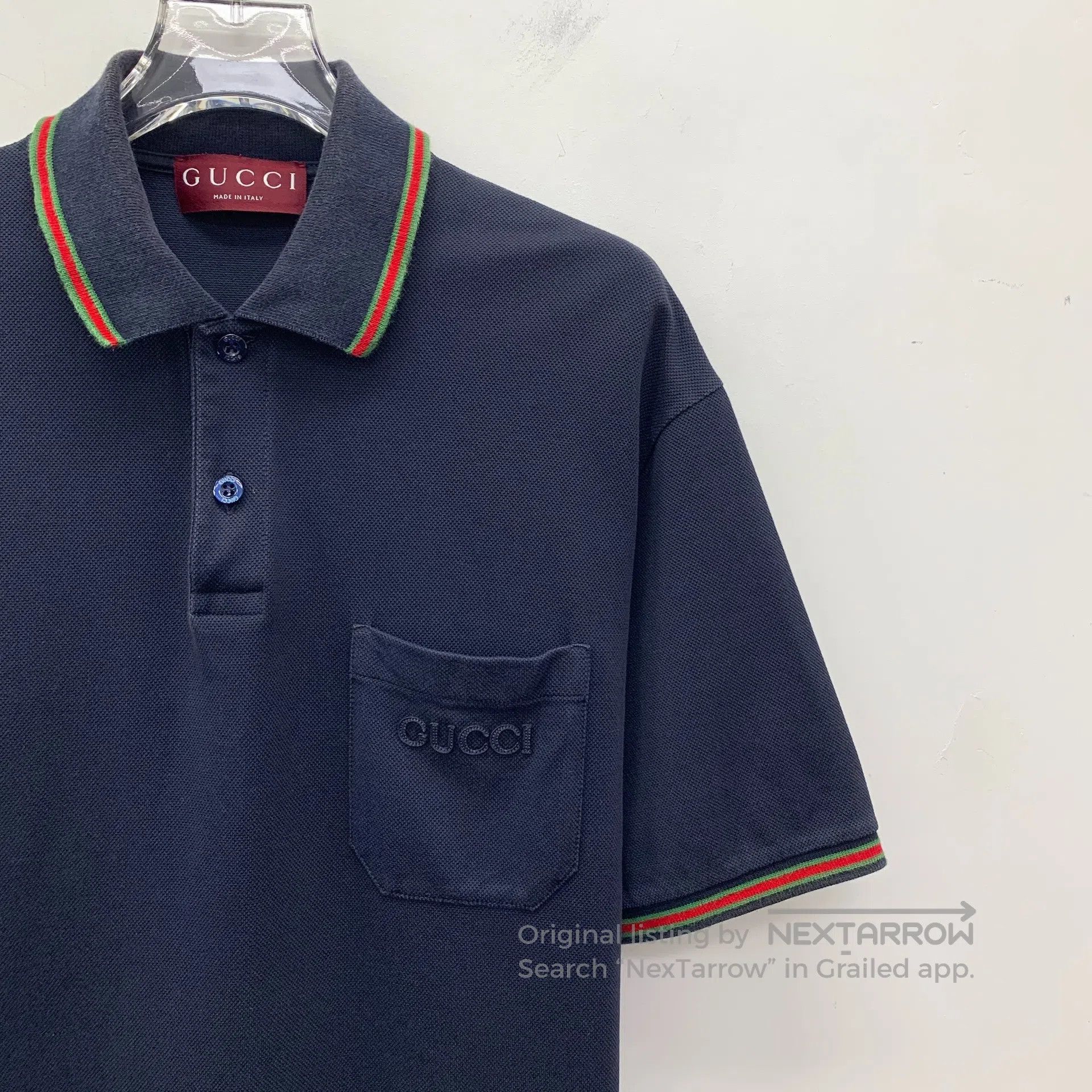 Gucci Guicci Navy Blue Logo Embroidered Cotton Collar Short Slee Size US M / EU 48-50 / 2 - 3 Thumbnail