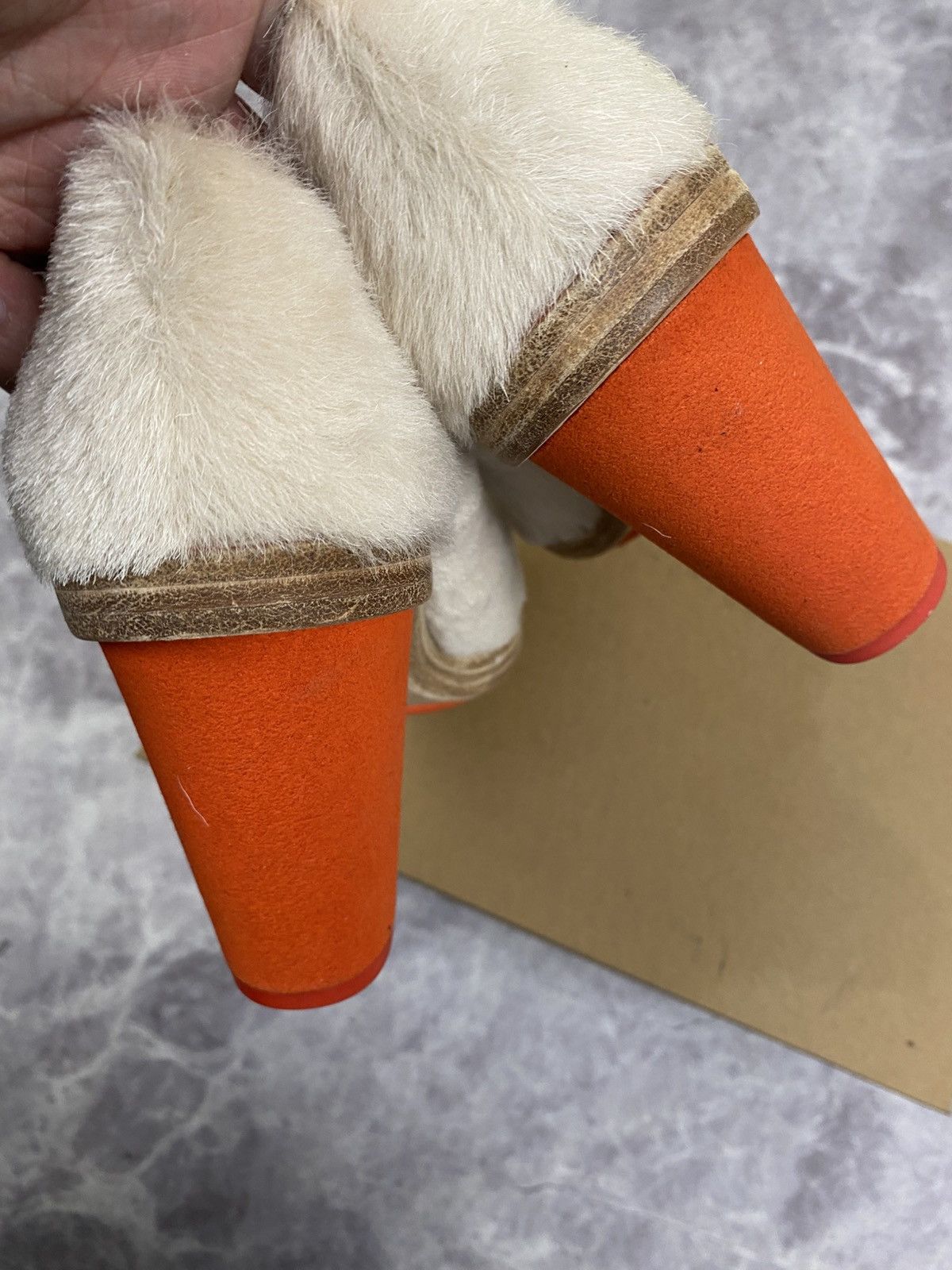 Eckhaus Latta Ugg x Eckhaus Latta Beige Fur Orange Cone Heels Mules Size US 7 / IT 37 - 4 Thumbnail