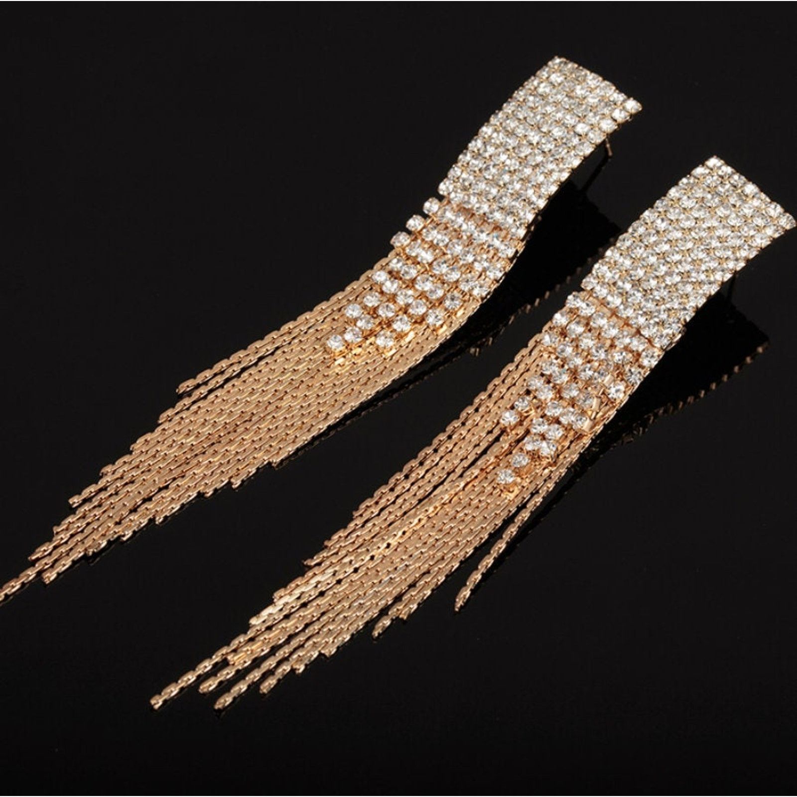 Diamond Earrings x Jewelry Bonita Crystal Bridal Long Drop Earrings 1A3-Gte-038 in Gold, Women's