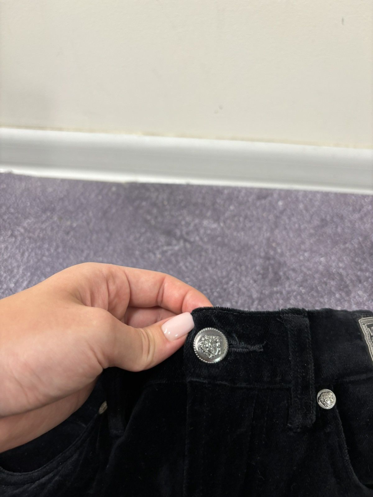 Versace Vintage Versace Jeans Couture Women’s Y2K Black Velvet Pants Size 28" / US 6 / IT 42 - 16 Thumbnail