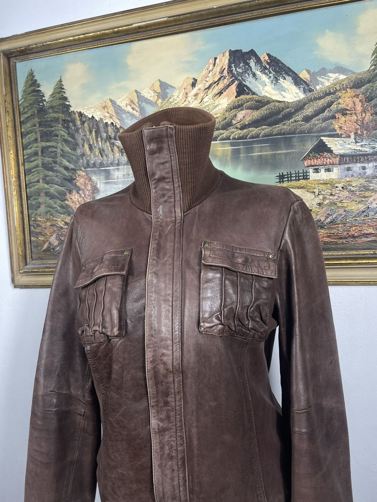 Vintage Washed Brown Retro 90s Genuine Real Leater Bomber Punk Rock Size M / US 6-8 / IT 42-44 - 3 Thumbnail