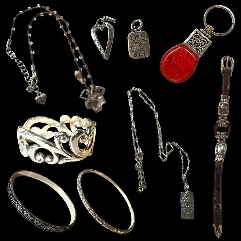Brighton BRIGHTON Jewelry 10 Piece Lot Sterling Silver Plated Bangle Bracelet Necklace Charm Key Chain Cross Heart Leather Size ONE SIZE - 1 Thumbnail