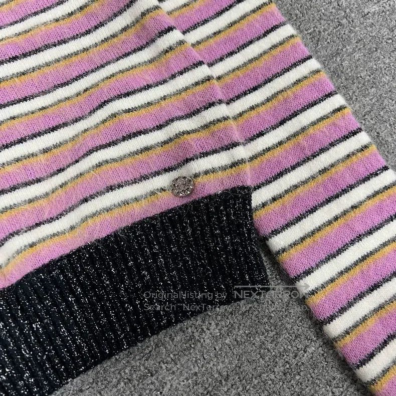 Chanel Chanel 22A Pink Stitched Striped Knitted Sweater Size XXS / US 00 / IT 34 - 5 Thumbnail