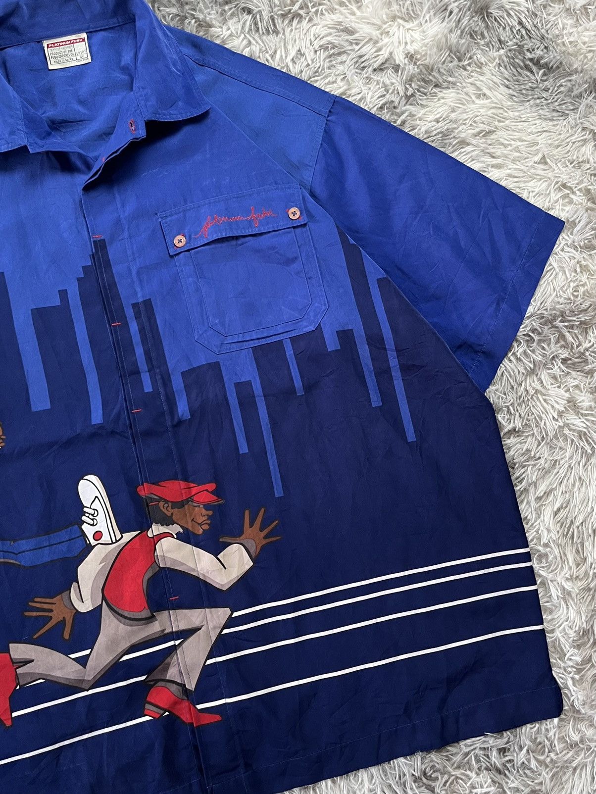 Fubu Rare FUBU Platinum Fat Albert Button Up Royal Blue Shirt Size US XXL / EU 58 / 5 - 7 Thumbnail