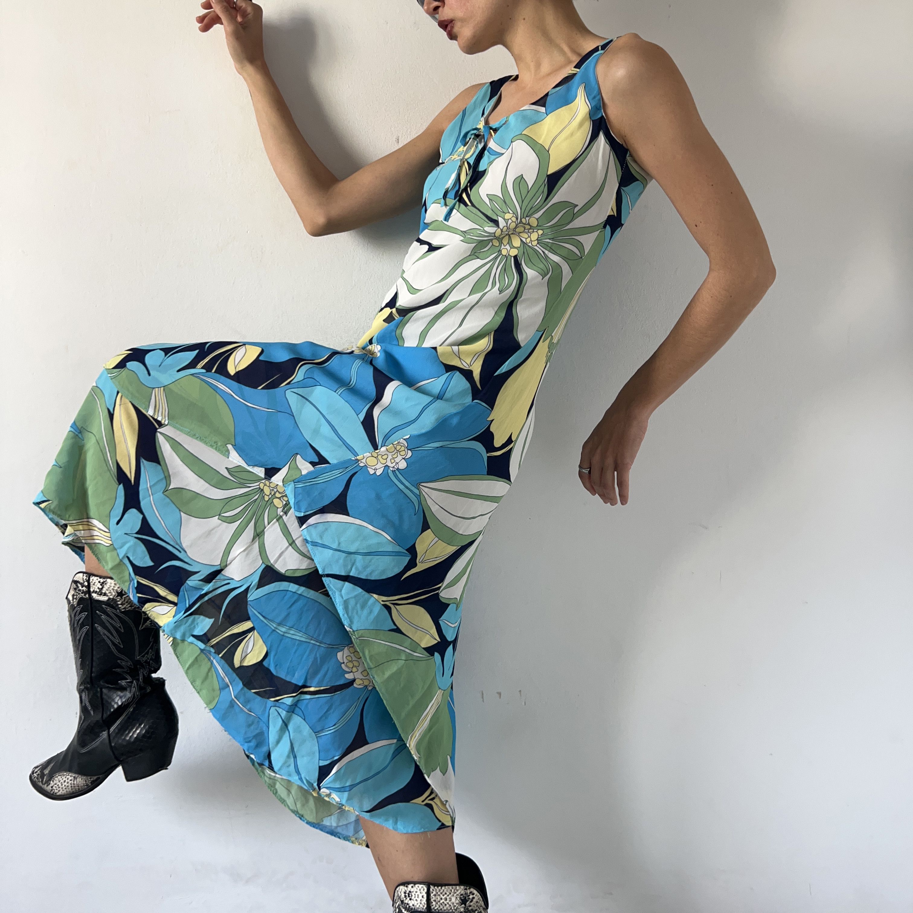Vintage Y2k bias cut flower power asymmetrical maxi dress Size L / US 10 / IT 46 - 3 Thumbnail