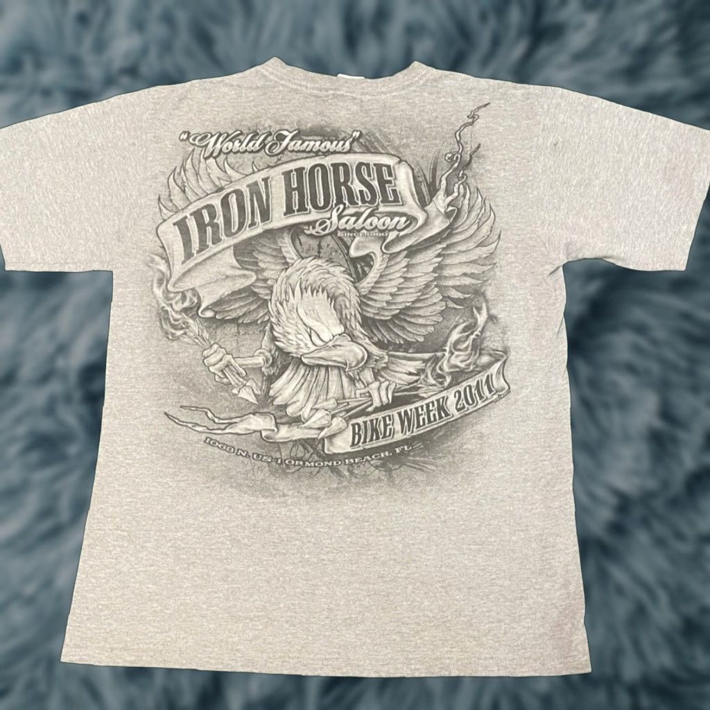 Vintage VINTAGE 90s Y2K Iron Horse Saloon Bike Week Biker Bar Eagle Shirt M Florida Mens Regular Gray Short Sleeve T-Shirt Size US M / EU 48-50 / 2 - 1 Thumbnail