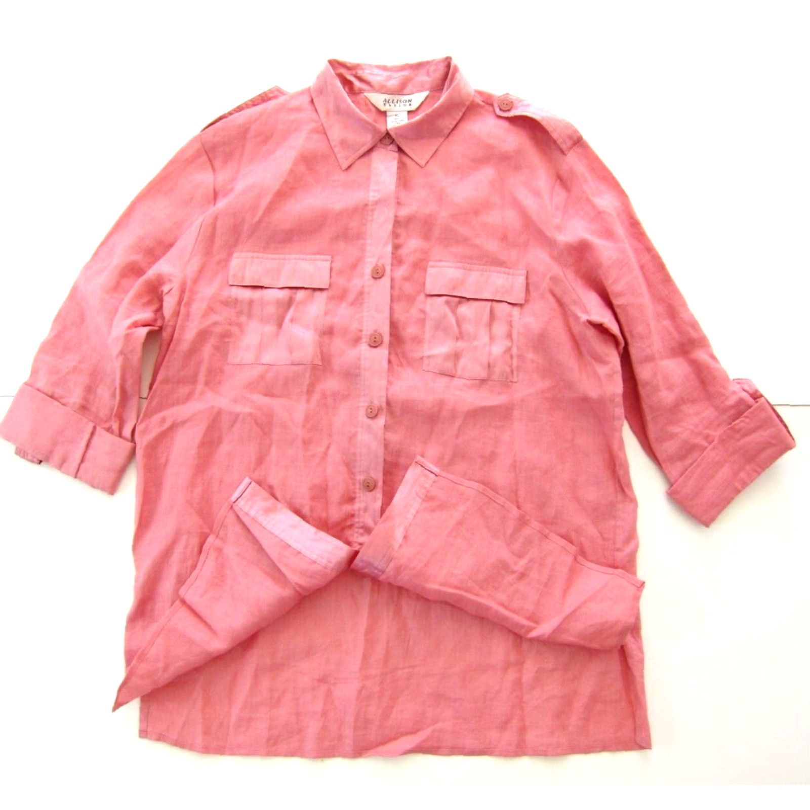 Vintage Allison Taylor Pink Linen Silk Trim Button Down Collared Long Sleeve Blouse XL Size XL / US 12-14 / IT 48-50 - 5 Thumbnail