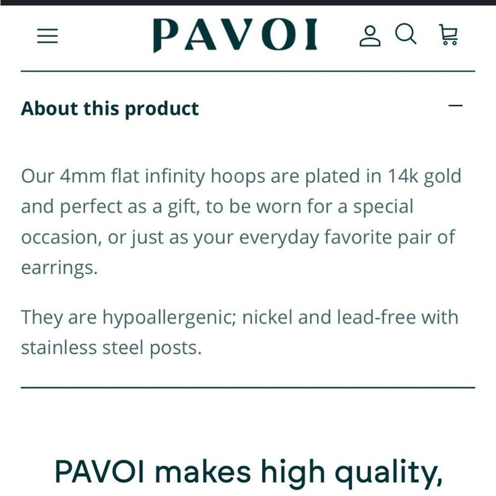 Vintage NWB PAVOI 14K Yellow Gold Plated Infinity Hoop Earrings 4mm Size ONE SIZE - 7 Thumbnail