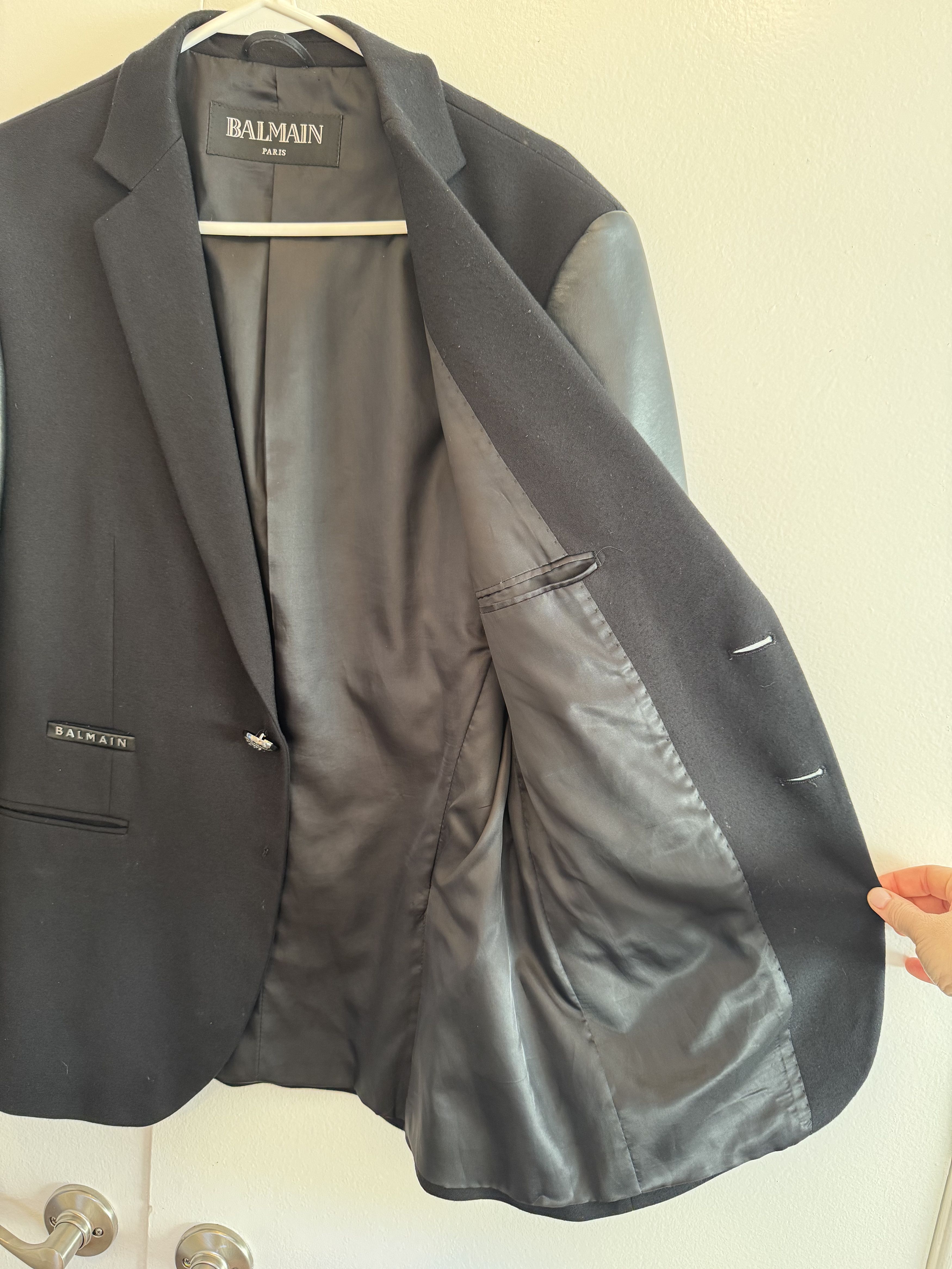 Balmain Balmain Leather Sleeve Rhinestone Logo Blazer Jacket Size US S / EU 44-46 / 1 - 8 Thumbnail