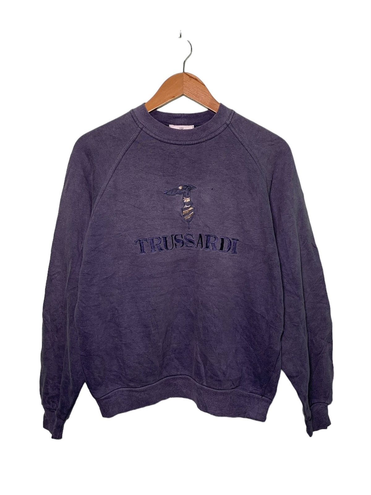 image of Vintage Trussardi Embroidery Logo Sweatshirt Made In Italy in Blue, Men's (Size Medium)