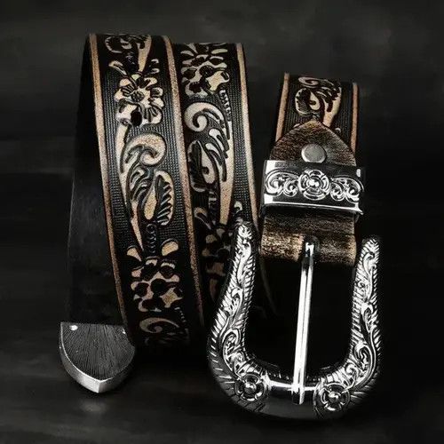 VIBE Flower Embossed Leather Belt Size ONE SIZE - 3 Thumbnail