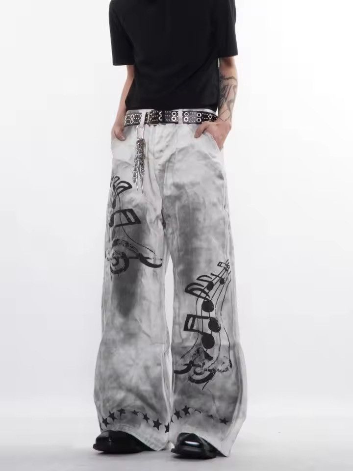 Japanese Brand Y2K Style Dirty Washed White Baggy Jeans Size US 30 / EU 46 - 7 Thumbnail