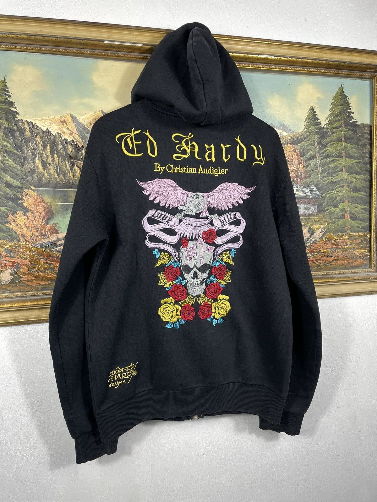 Christian Audigier × Ed Hardy × Vintage Ed Hardy Retro 00s Hoodie Sweatshirt Affliction Grunge Size L / US 10 / IT 46 - 8 Thumbnail