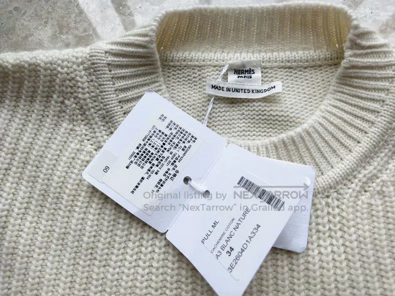 Hermes Hermes Women's Knit Sweater, Beige, 64% Cashmere + 36% Cot Size XXS / US 00 / IT 34 - 3 Thumbnail