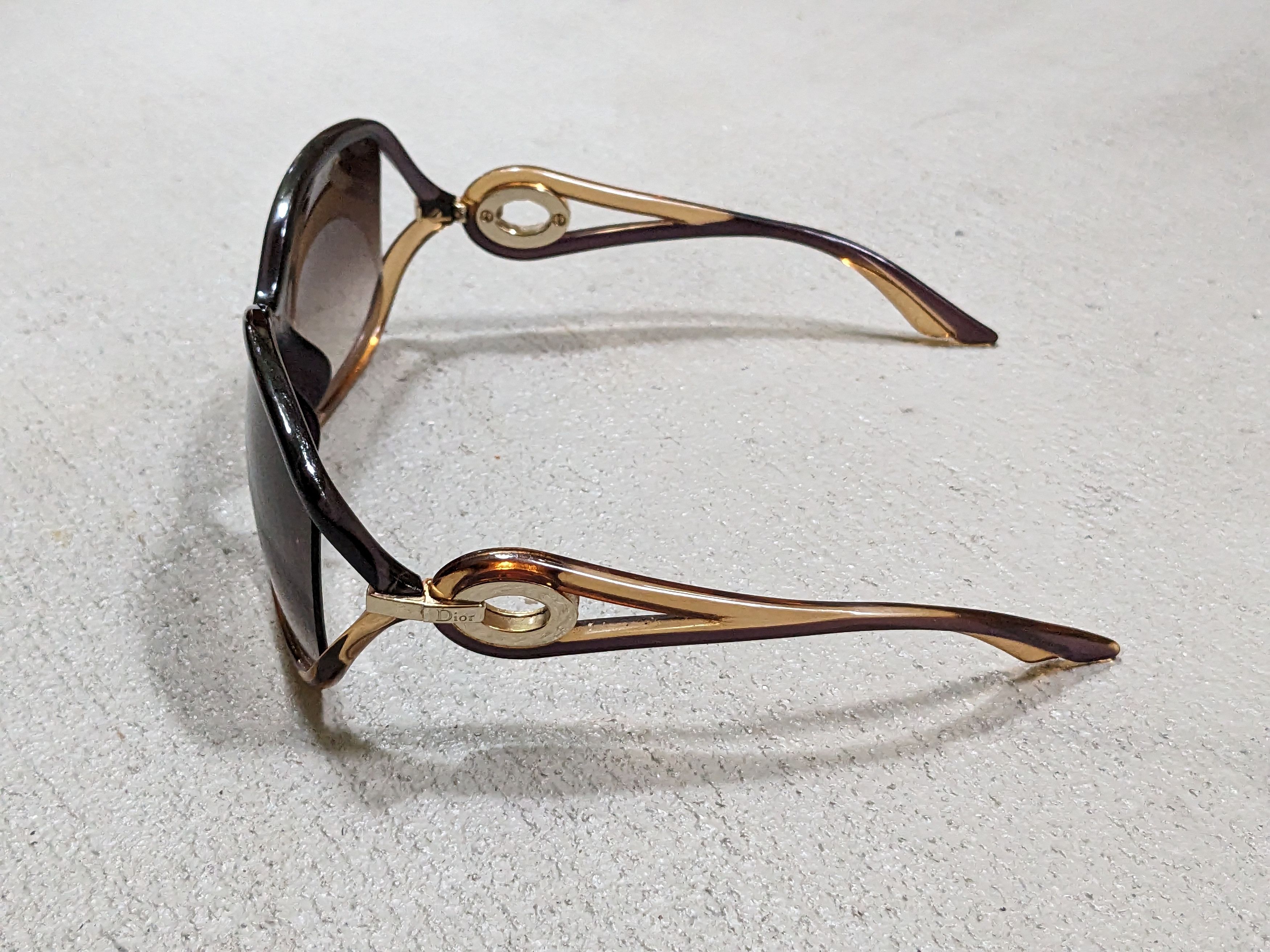 Dior × Vintage Christian Dior Sunglasses Brown Gradient Gold Oversized Size ONE SIZE - 4 Thumbnail