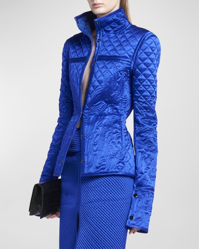 Tom Ford o1w1db10225 GI2960 Embroidered Quilted Silk Jacket in Blue Size XS / US 0-2 / IT 36-38 - 2 Thumbnail