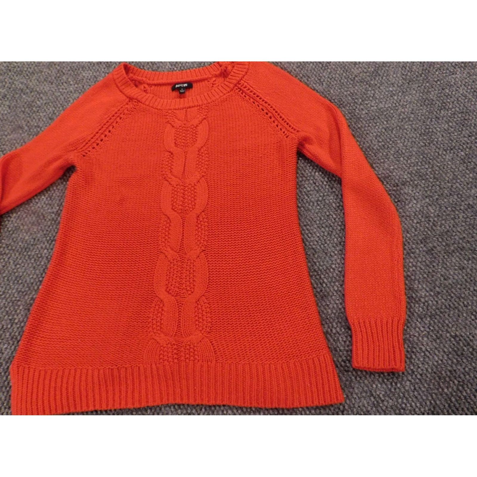 Apt. 9 Apt. 9 Womens Sweater Small Orange Pullover Crewneck Knit Solid Embroidered Casual Long Sleeve Classic Open Soft Chunky ACrylic Machine Washable Size S / US 4 / IT 40 - 3 Thumbnail