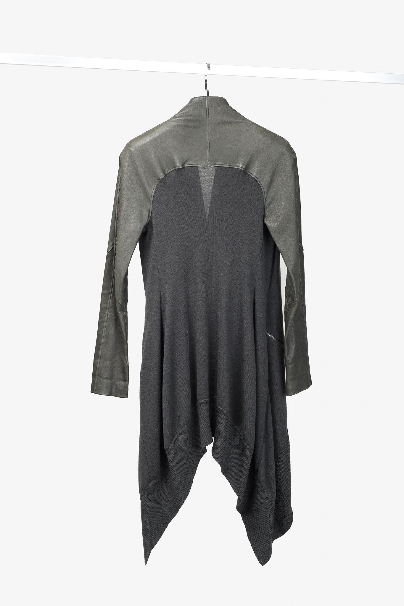 Annette Gortz Annette Gortz AW/14 Kubus Grey Leather-Trim Belted Cardigan Size S / US 4 / IT 40 - 2 Thumbnail