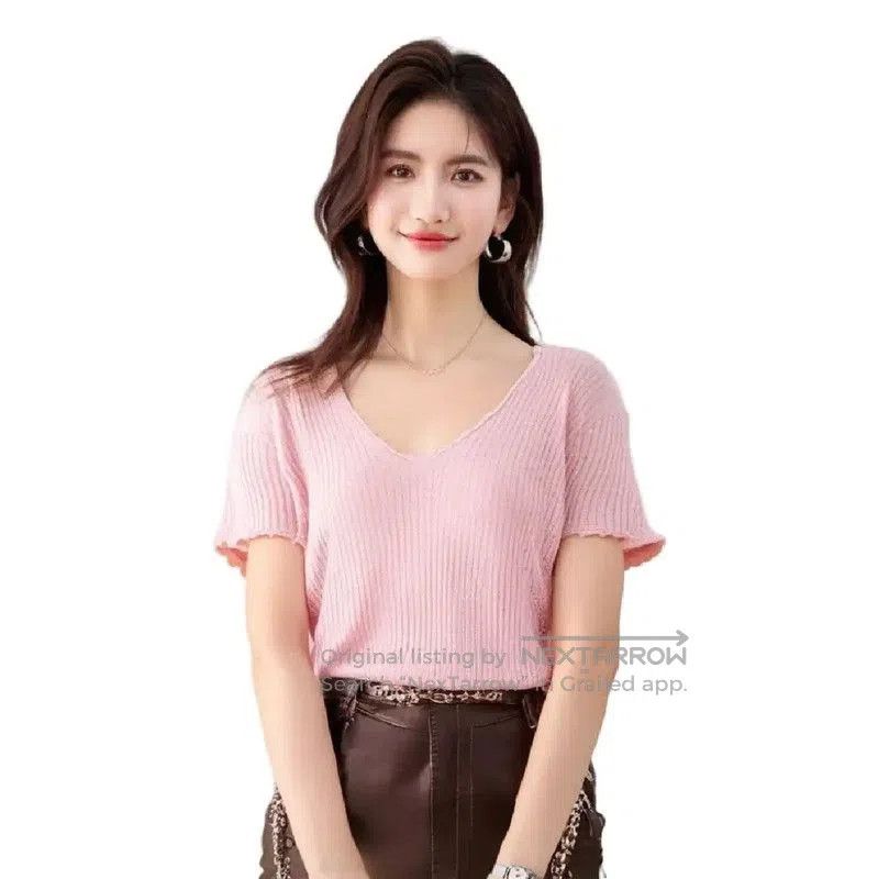 Chanel Chanel Pink Logo Short Sleeve Sweater . Size XS / US 0-2 / IT 36-38 - 2 Thumbnail