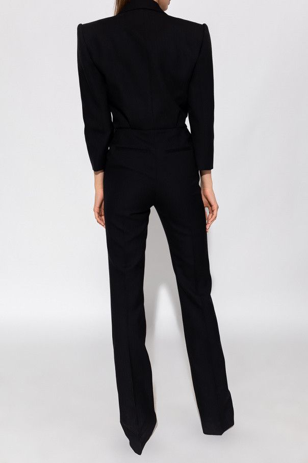 Saint Laurent Paris o1s1wg111024 Tailored Jumpsuit in Chevron Wool in Black Size 30" / US 8 / IT 44 - 4 Thumbnail