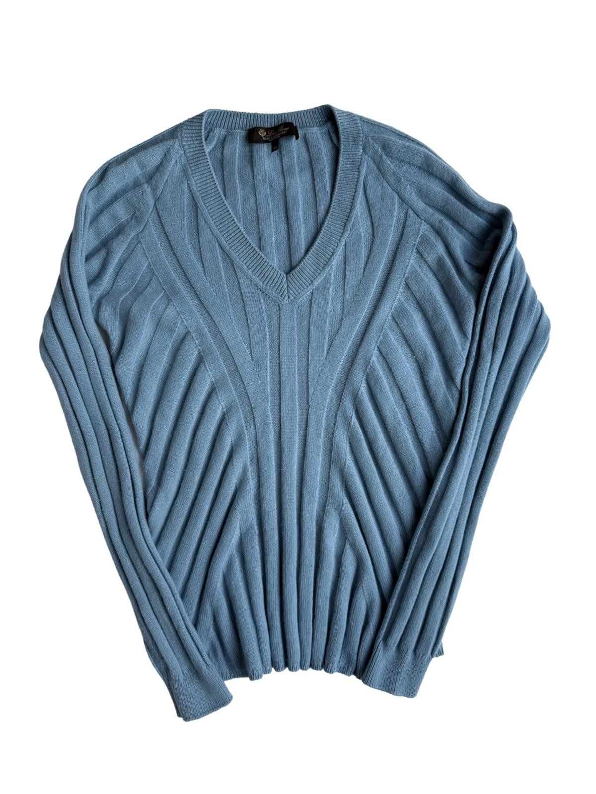 Loro Piana Loro Piana Blue Cashmere Ribbed V Neck Knitted Jumper Size US M / EU 48-50 / 2 - 1 Thumbnail
