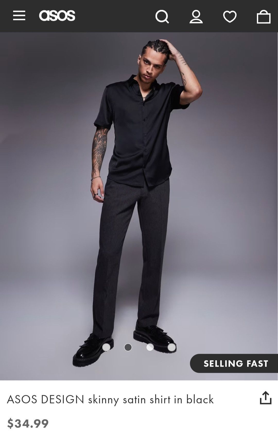 Asos Men's black skinny satin like button down (2XL) Size US XXL / EU 58 / 5 - 3 Thumbnail