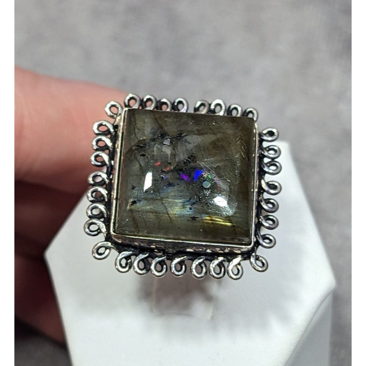 Other Whimsical Labradorite Square Cut Sterling Silver Ring Size 1 Size ONE SIZE - 12 Thumbnail