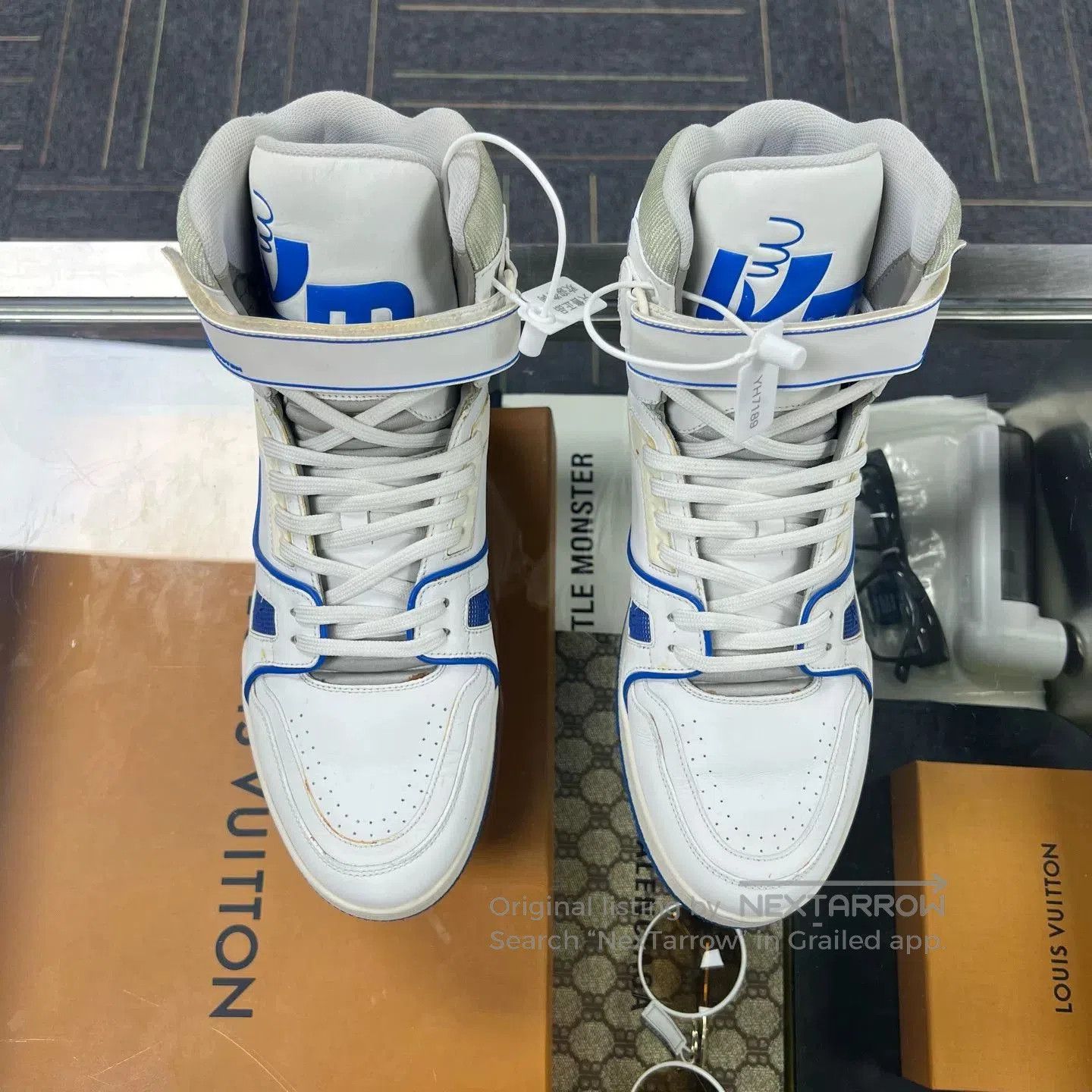 Louis Vuitton lv trainer high top white blue sneakers. Size US 8 / EU 41 - 1 Thumbnail